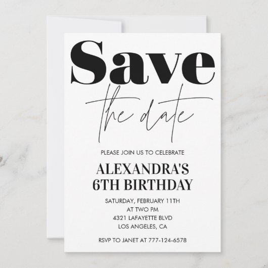 Invitation de 6e anniversaire Black White Enregist (Devant)