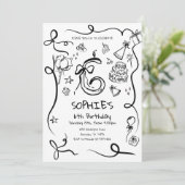 Invitation de 6e anniversaire, main tirée 6e anniv (Debout devant)