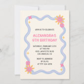 Invitation de 6e anniversaire Retro Super Rose Fle (Devant)