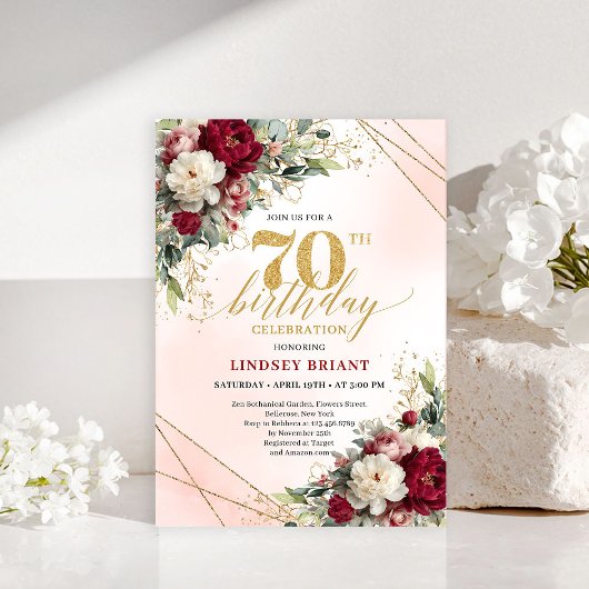 Invitation de 70 ans élégante et fabuleuse en or