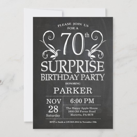 Invitation de 70e anniversaire surprise sur tablea (Devant)