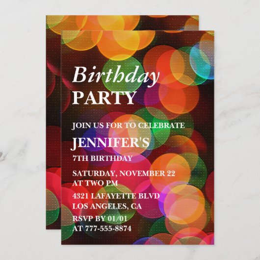 Invitation de 7e anniversaire Colorful Confetti Sp (Devant / Derrière)