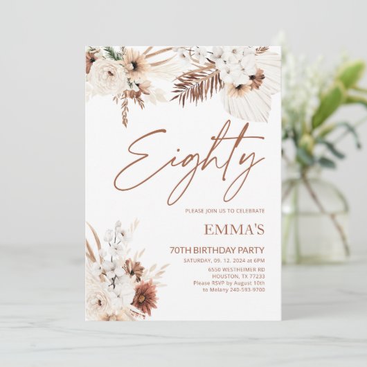 Invitation de 80e anniversaire Boho Pampas (Debout devant)