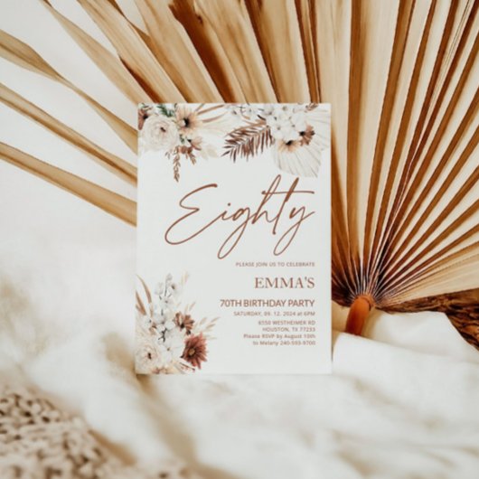 Invitation de 80e anniversaire Boho Pampas