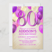 Invitation de 80e anniversaire de ballons roses (Devant)