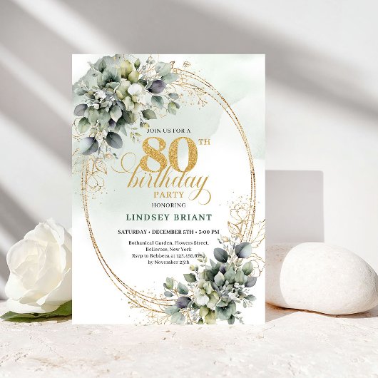 Invitation de 80e anniversaire de luxe botanique E