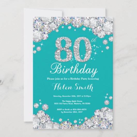 Invitation de 80e anniversaire Diamant Turquoise e (Devant)
