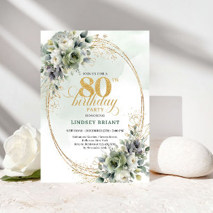 Invitation de 80e anniversaire Floral Vert et Or
