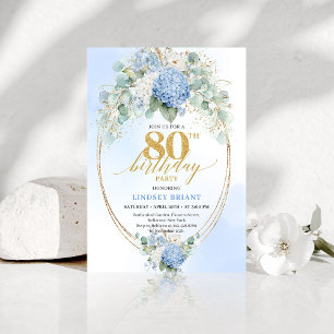 Invitation de 80e anniversaire Luxe Bleu Floral Eu