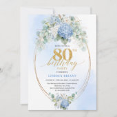 Invitation de 80e anniversaire Luxe Bleu Floral Eu (Devant)