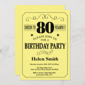 Invitation de 80e anniversaire Noir et Jaune (Devant / Derrière)
