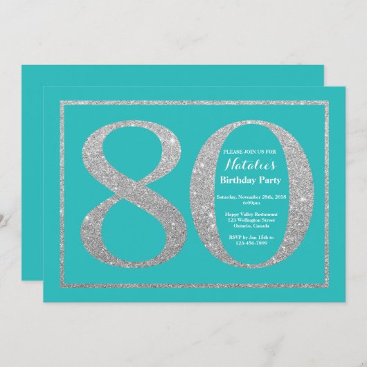Invitation de 80e anniversaire Parties scintillant (Devant / Derrière)