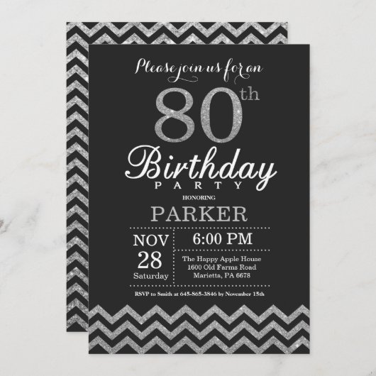 Invitation de 80e anniversaire Parties scintillant (Devant / Derrière)