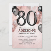 Invitation de 80e Anniversaire Rose Ballons d'or (Devant)