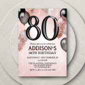 Invitation de 80e Anniversaire Rose Ballons d'or