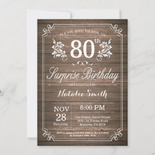 Invitation de 80e anniversaire rustique surprise F