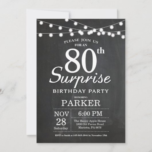 Invitation de 80e anniversaire surprise sur tablea (Devant)