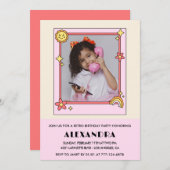 Invitation de 8e anniversaire Retro Super rose flo (Devant / Derrière)