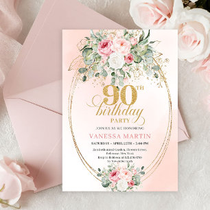 Invitation de 90e anniversaire Luxe Rose Pâle Or B