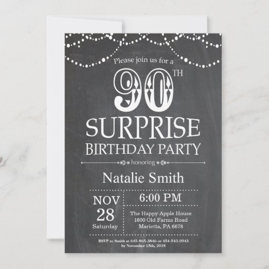 Invitation de 90e anniversaire surprise sur tablea (Devant)