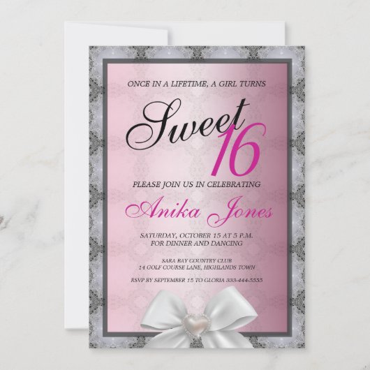 Invitation de anniversaire 16 ans Elegant Sparkle (Devant)