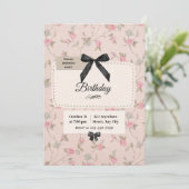 Invitation de anniversaire Coquette au Nœud Floral (Debout devant)
