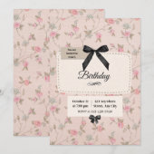 Invitation de anniversaire Coquette au Nœud Floral (Devant / Derrière)