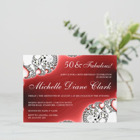 Invitation de anniversaire de femme rouge Sparkle (Debout devant)