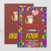 Invitation de anniversaire éditable à thème chat a (Devant / Derrière)