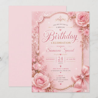 Invitation de anniversaire élégante avec fleurs ro