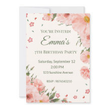 Invitation de anniversaire florale rose modifiable
