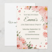Invitation de anniversaire florale rose modifiable (Devant / Derrière)
