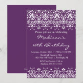 Invitation de anniversaire tendance damas seize an (Devant / Derrière)