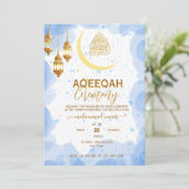 Invitation de Aqiqah pour bébé garçon au croissant (Debout devant)