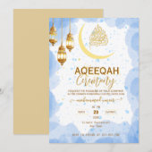 Invitation de Aqiqah pour bébé garçon au croissant (Devant / Derrière)