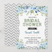 Invitation de babille de mariage argent et bleu (Devant / Derrière)