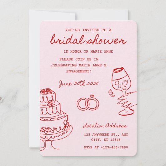 Invitation de babille de mariage sur le thème roug (Devant)