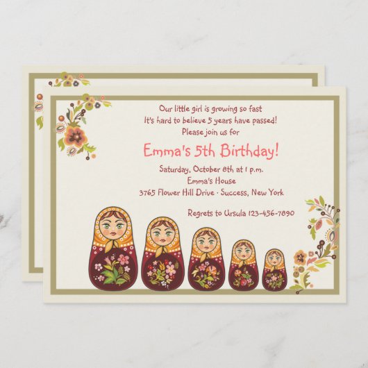 Invitation de Babushka Dolls (Devant / Derrière)
