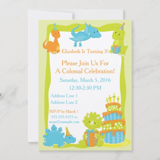 Invitation de Baby Dinosaur Party (Devant)