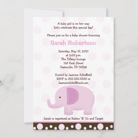Invitation de Baby shower 5 x 7 de Mod Elephant d (Devant)