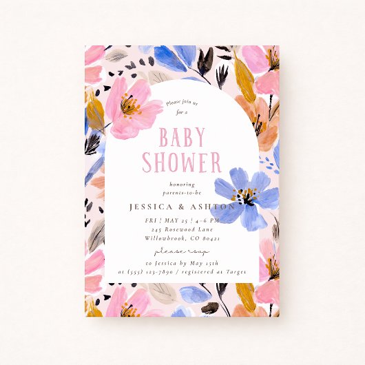Invitation de baby shower à arche florale