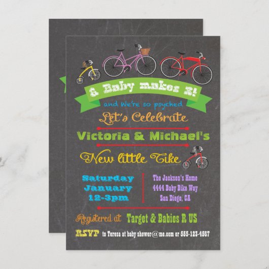 Invitation de Baby shower à bicyclette en tableau (Devant / Derrière)