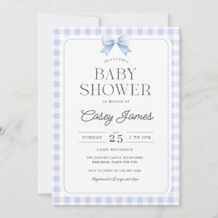 Invitation de Baby Shower à Carreaux Bleus