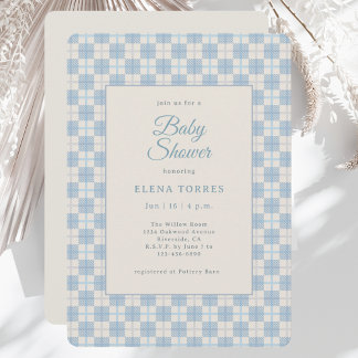 Invitation de baby shower à carreaux bleus Prépa