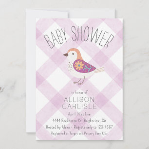 Invitation de baby shower à carreaux fleuriste ois