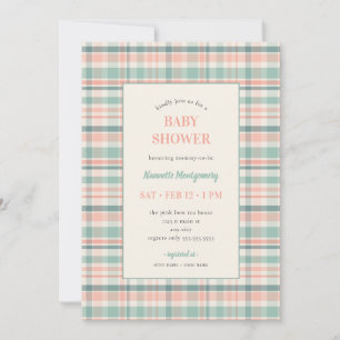Invitation de baby shower à carreaux pastel