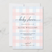 Invitation de baby shower à carreaux rose et bleu (Devant)