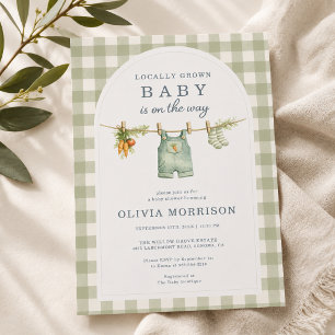 Invitation de Baby Shower à carreaux Vert Sauge Cu