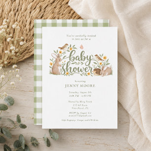 Invitation de baby shower à carreaux verts de bois