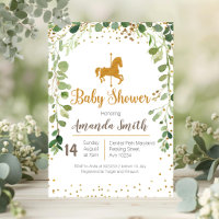 Invitation de baby shower à carrousel avec verdure